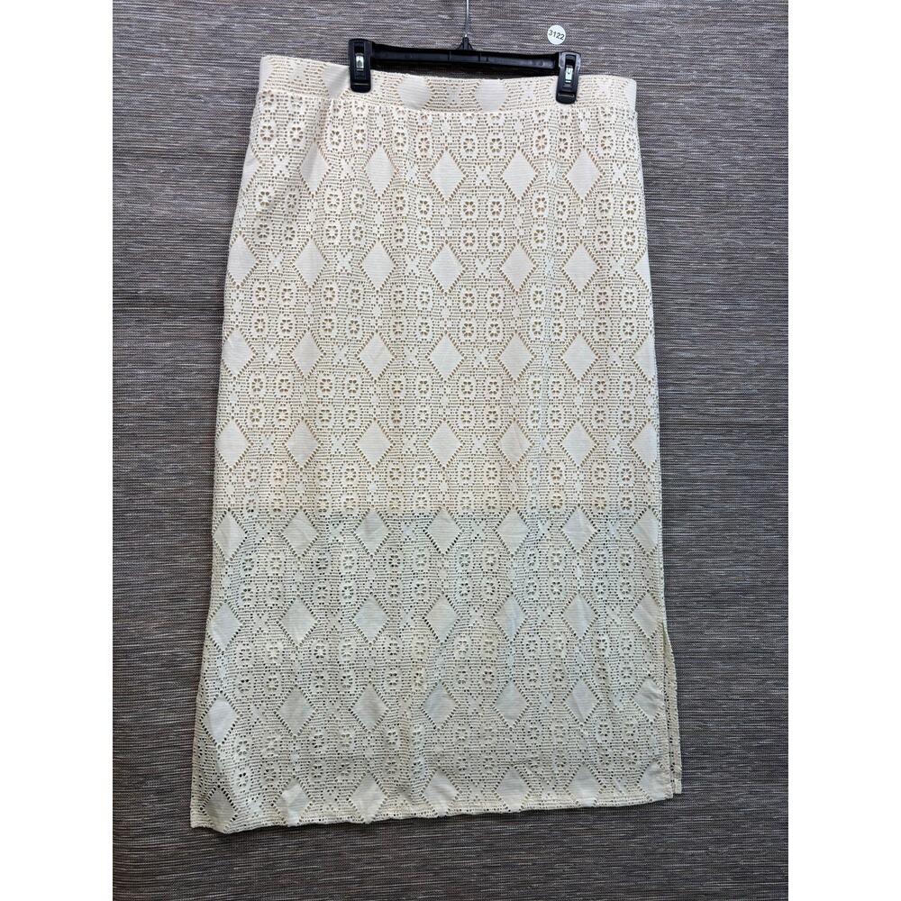 Susan Graver Skirt Womens Plus 1X White Lace Geometric Long Pencil Stretch NEW - Picture 2 of 7
